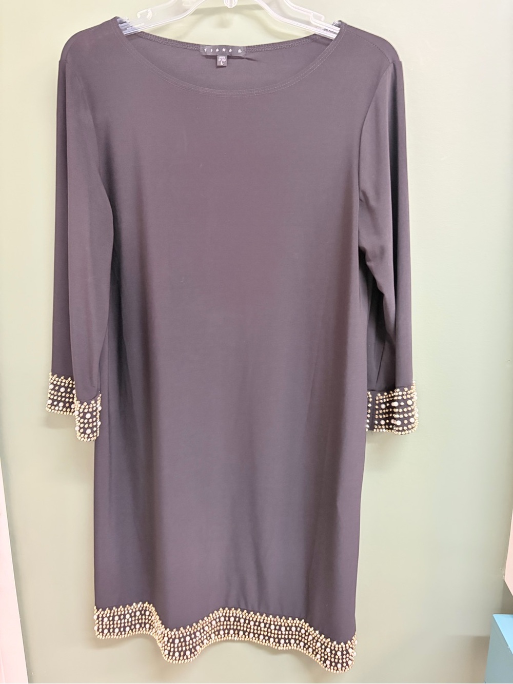 Tiana B. Gray Pearl-Trim Midi Shift Dress